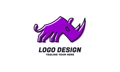 stock vector rhino logo design template purple and black color