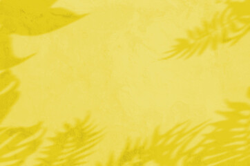 Summer Background Of Shadows Branch Leaves On a Wall. Illuminating Pantone Color Of The Year 2021