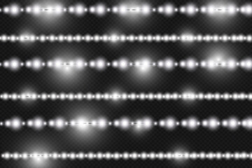 Set of vector realistic seamless light garlands isolated on transparent background