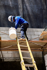 Unsafe use of a ladder and scaffold