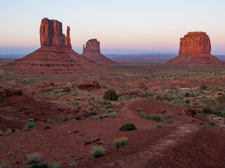 Monument Valley at Sunset with view of The Mittens and Merrick Butte, Arizona, USA