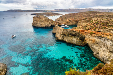 Blue and crystal lagoon in Comino, one of the islands of Malta.