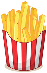 French fries in red white stripes package isolated on white background