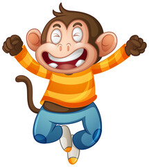 A cute monkey wearing t-shirt cartoon character isolated on white background