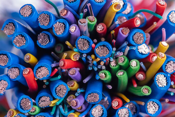 Scrap of copper electic cable wire  closeup