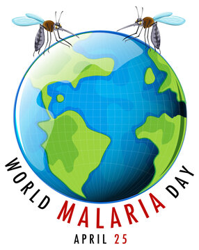 World Malaria Day logo or banner with mosquito and the earth