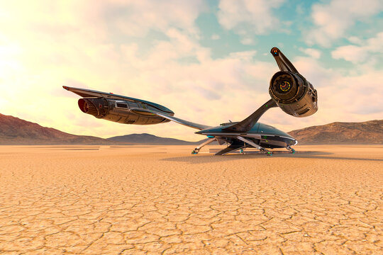 Master Spaceship On Desert After Rain Cool Rear View