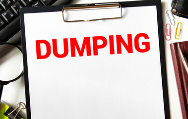 The word dumping on a white background with a yellow folder.