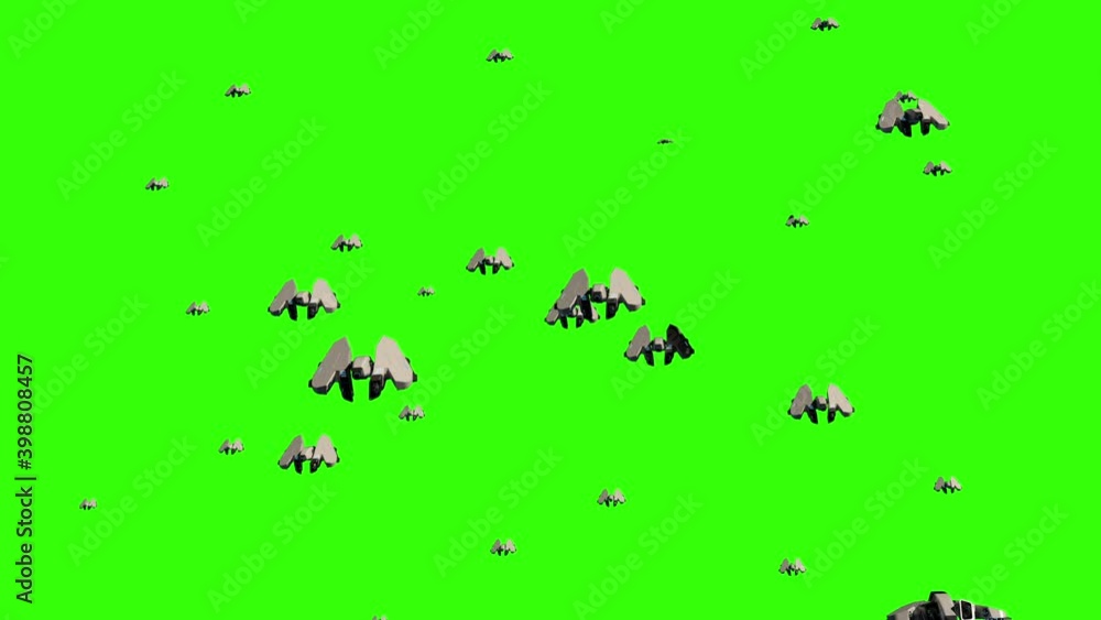 Wall mural many spaceships flying in osmosis space. 3d animation with green background for keynig