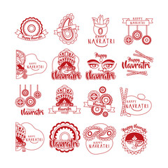 bundle of happy navratri celebration set icons