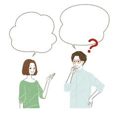 疑問を持つ男性と笑顔の女性