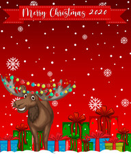 Merry Christmas 2020 font logo with reindeer cartoon character