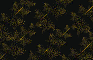 Fototapeta na wymiar abstract tropical leaves on a black background. Poster, postcard, invitation, flyer, wallpaper. modern golden black. vector illustration. eps 10