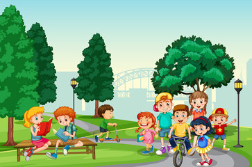Obraz na płótnie Canvas Children enjoy with their activity in the park scene