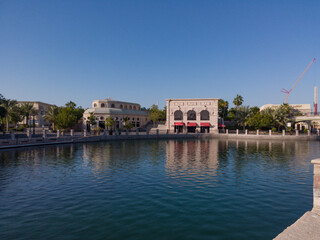 Fototapeta premium Dubai family attractions | Dubai parks and resorts - Riverland French village park | Vintage European city theme