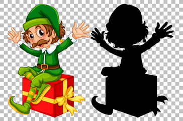 Happy elf sitting on present box