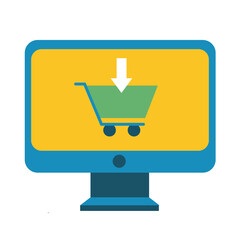 desktop with shopping cart line and fill style icon