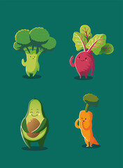 vegetables kawaii cute broccoli beet avocado carrot cartoon style
