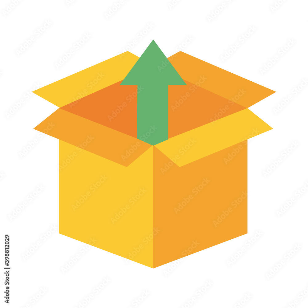 Poster box carton with arrow up delivery service line and fill style icon