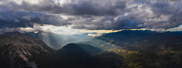 Fototapeta na wymiar Wide panorama of Mount Giona, the Highest Mountain of Southern Greece
