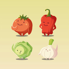 vegetables kawaii cute tomato pepper onion and cabbage cartoon style