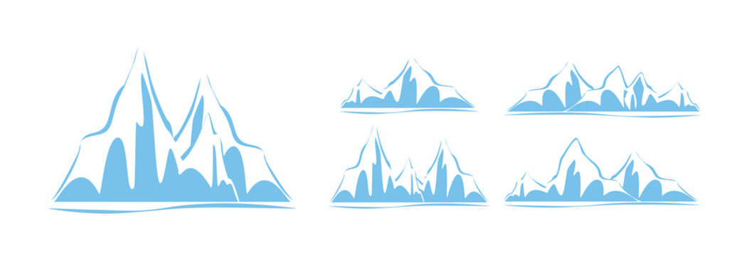 Mountains or rocks with white snow on a white background. Icon or logo for skiing.