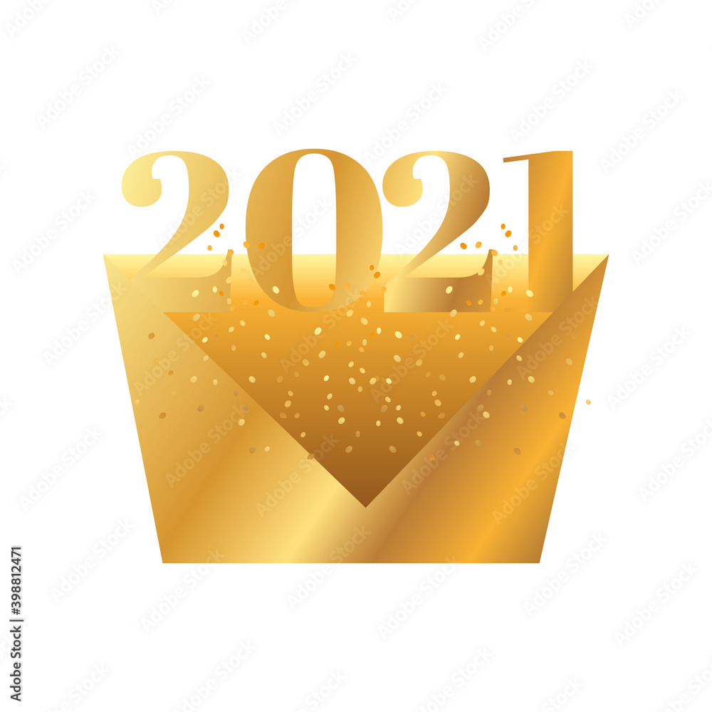 Poster happy new year golden envelope and numbers decoration