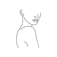 Minimalistic female portrait. Linear female body. Modern abstract line art style. Vector illustration. 