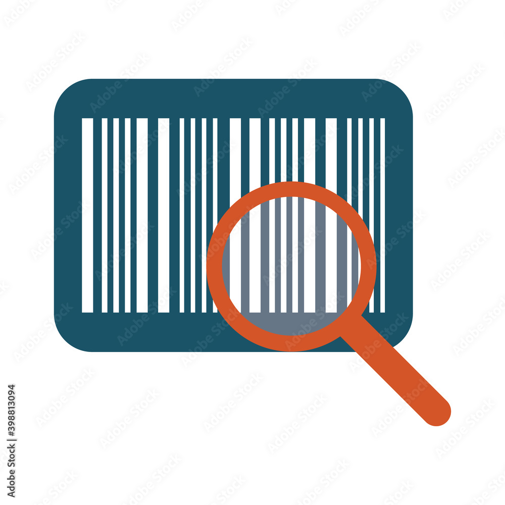 Poster bar code with magnifying glass line and fill style icon