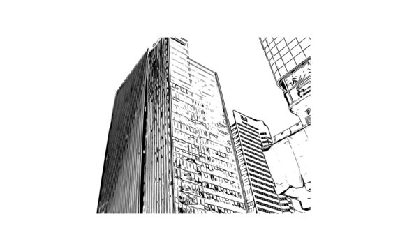 recommend clip art: Building view with landmark of Edmonton is the capital city of the Canadian province of Alberta. Hand drawn sketch illustration in vector.