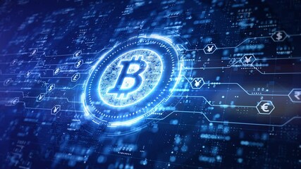 Bitcoin blockchain cryptocurrency digital encryption, Digital money exchange, Technology global network connections background concept.