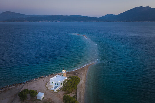 Drepano lighthouse aerial view, greece