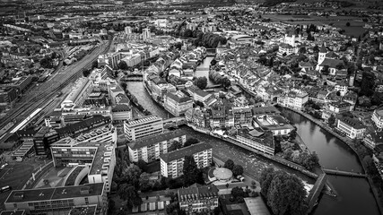 City of Thun in Switzerland from above - amazing drone footage