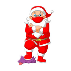 The Santa clause using the red mask and stepped on the purple corona virus