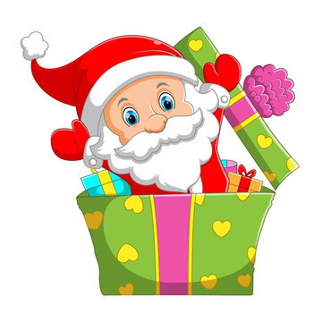 The mini Santa clause using the Christmas hat popping up from the cute big box of gifts