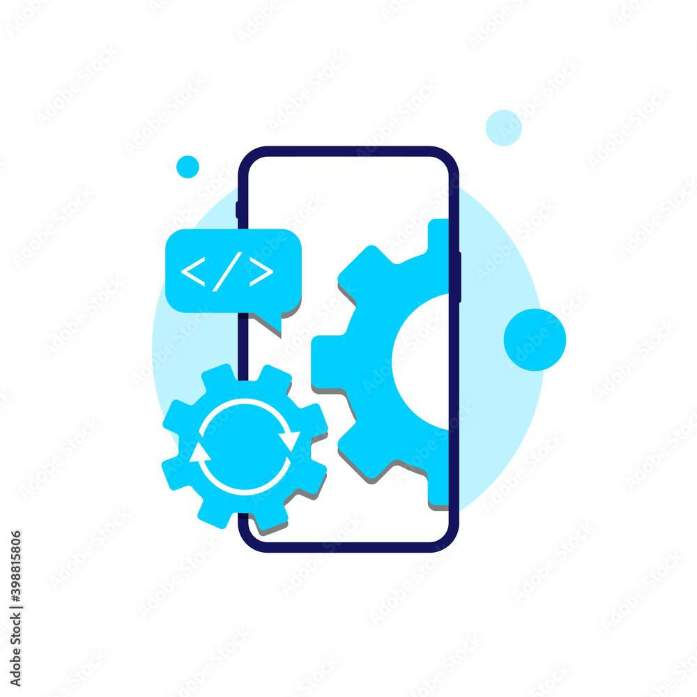 Poster 404 error page, system under maintenance, app upgrade or update on mobile phone or smartphone concep