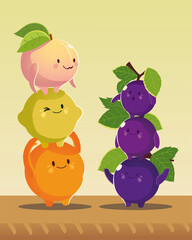 fruits kawaii funny face happiness grapes peach orange and lemon
