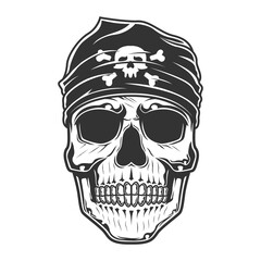 pirates skull with bandana on the head. vector illustration