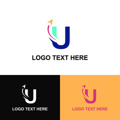 Initial U letter modern logo with arrow plane for logistic, travel, start up template brand