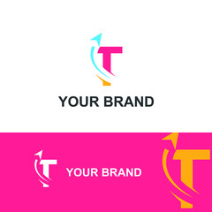 Initial T letter modern logo with arrow plane for logistic, travel, start up template brand