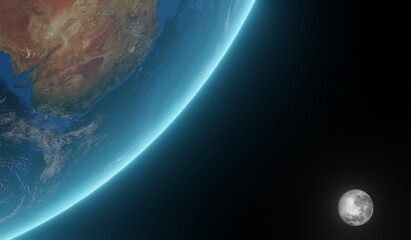 地球を周回する月、3Dレンダリング © v_0_0_v