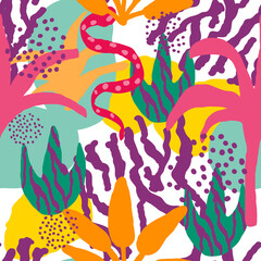 Color Jungle Animal and Floral Deciduous Vector 