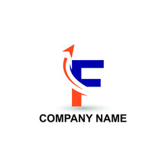 Initial F letter modern logo with arrow plane for logistic, travel, start up template brand