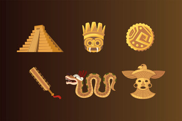 aztec pyramid weapon mask coin ornament icons