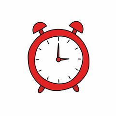 alarm clock doodle icon, vector color illustration