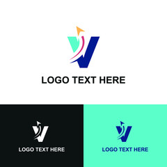 Initial v letter modern logo with arrow plane for logistic, travel, start up template brand