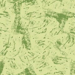 Bright line green tropical foliage seamless pattern. High quality illustration. Vivid but simple palm tree leaves in happy light green shades with linen fabric texture overlay.