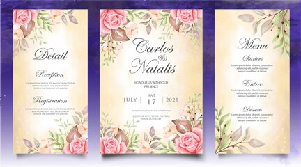 Fototapeta na wymiar Watercolor hand drawing floral wedding invitation card