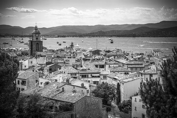 View over Saint Tropez in France located at the Mediterranian Sea at the Cote D Azur - travel photography