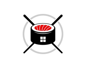 Japanese sushi house with cross chopstick